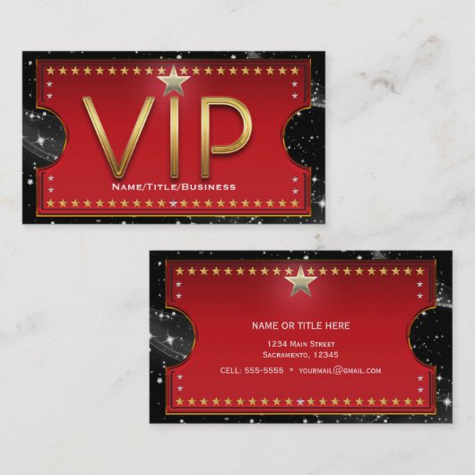 Zwart Rood Goud & Zilver Glam Custom VIP Ticket (Voorkant / Achterkant)