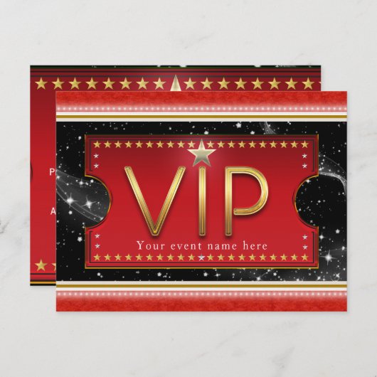 Zwart Rood Goud & Zilver Glam VIP Event Feest Uitnodiging Briefkaart (Voorkant / Achterkant)