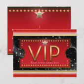 Zwart Rood Goud & Zilver Glam VIP-Eventfeest Uitnodiging Briefkaart (Voorkant / Achterkant)