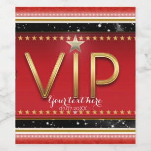 Zwart Rood Goud & Zilver Glam VIP Feest Wijnlabels Wijn Etiket