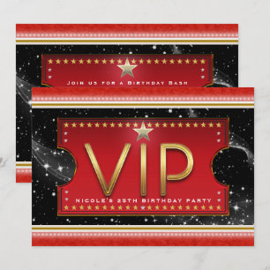 Zwart Rood Goud & Zilver Glam VIP Ticket Uitnodigi Kaart