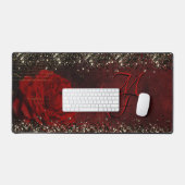 Zwart rood goudbloemmonogram bureaumat (Keyboard & Muis)
