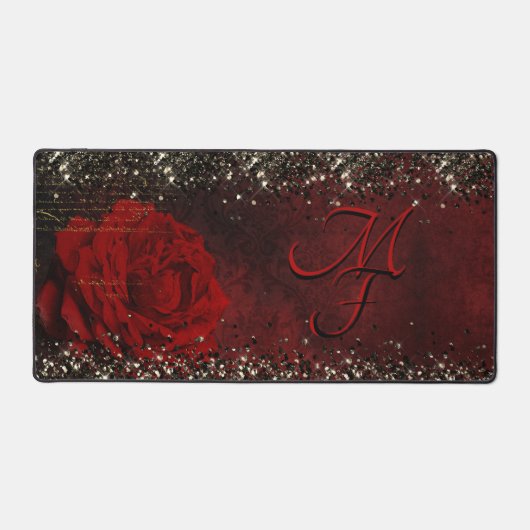 Zwart rood goudbloemmonogram bureaumat (Voorkant)