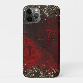 Zwart rood goudbloemmonogram Case-Mate iPhone case (Achterkant)