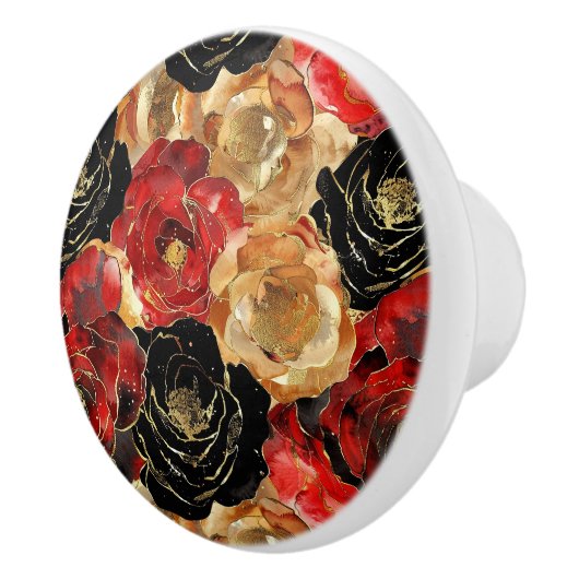 Zwart Rood Gouden Bloemen Keramische Knop (Rechts)
