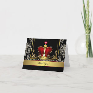 Zwart Rood Gouden Kroon Koning Prins Bedankkaartje Bedankkaart