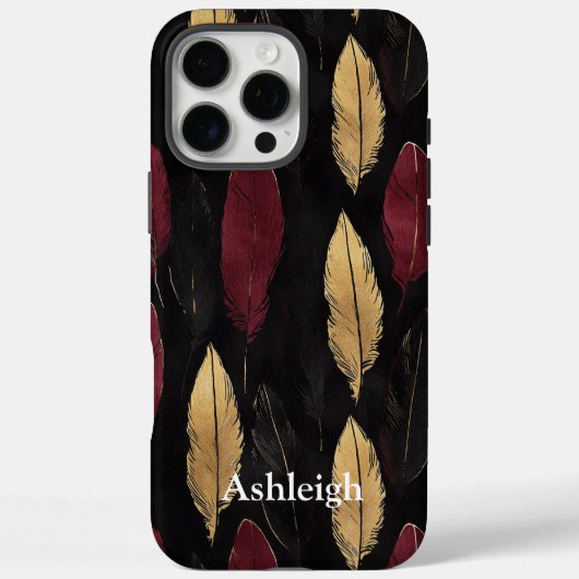 Zwart Rood Gouden Veren Case-Mate iPhone Case (Achterkant)