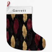 Zwart Rood Gouden Veren Kerst Grote Kerstsok (Voorkant)