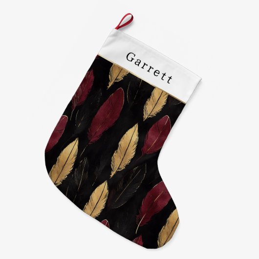 Zwart Rood Gouden Veren Kerst Grote Kerstsok (Voorkant (Hangend))