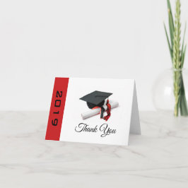 Zwart & Rood Graduation Cap en Tassel Bedankkaart