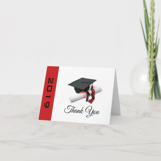 Zwart & Rood Graduation Cap en Tassel Bedankkaart (Voorkant)