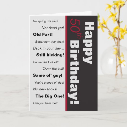 Zwart & Rood Grappige Ouderdomsgrappen Verjaardag Kaart (Gele Bloem)