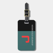 Zwart Rood Grijs Blauw Monogram Bagagelabel (Voorkant verticaal)