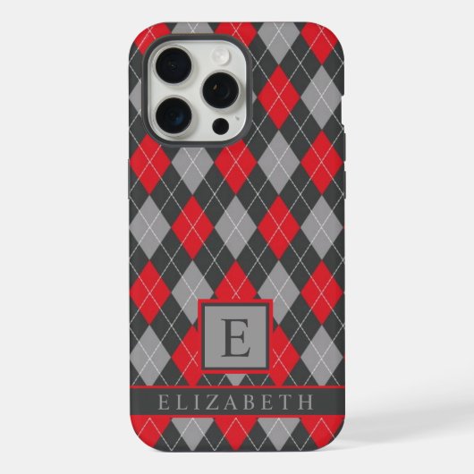  Zwart Rood Grijs Kleur Argyle iPhone Hoesje (Achterkant)