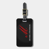Zwart Rood Grijs Monogram Pas Naam Bag Label aan Bagagelabel (Voorkant verticaal)