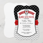 Zwart Rood Grijs Polkadot Chevron Baby shower Uitn Kaart (Voorkant / Achterkant)