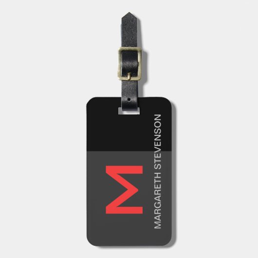Zwart Rood Grijs Script Pas Naam Bagagelabel aan (Voorkant verticaal)