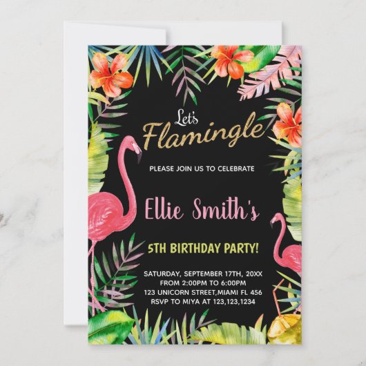 Zwart Rood Groen Flamingo Verjaardag Uitnodigingen (Voorkant)