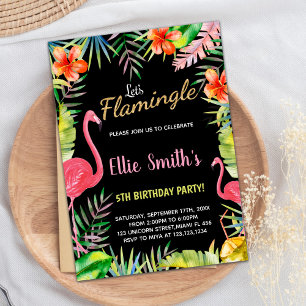 Zwart Rood Groen Flamingo Verjaardag Uitnodigingen
