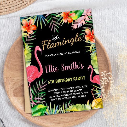 Zwart Rood Groen Flamingo Verjaardag Uitnodigingen