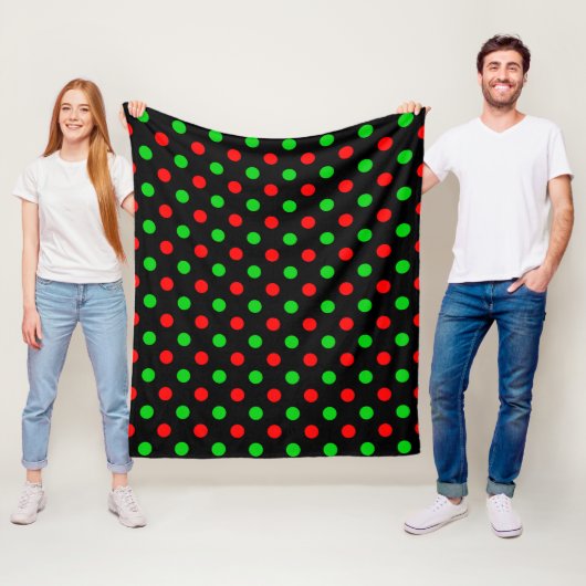 Zwart Rood Groen Stippen Design Fleece Deken (In situ)