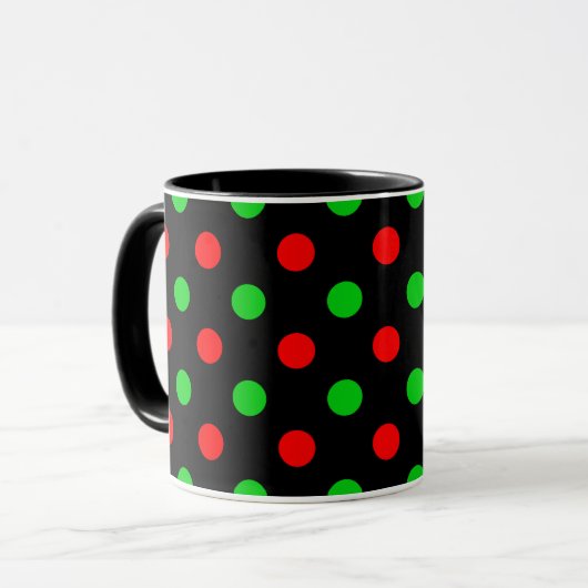 Zwart Rood Groen Stippen Design  Mok (Voorkant links)