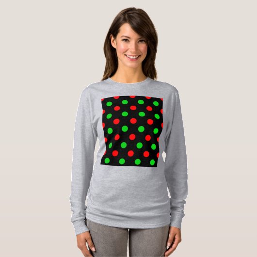 Zwart Rood Groen Stippen Design T-shirt (Voorkant volledig)