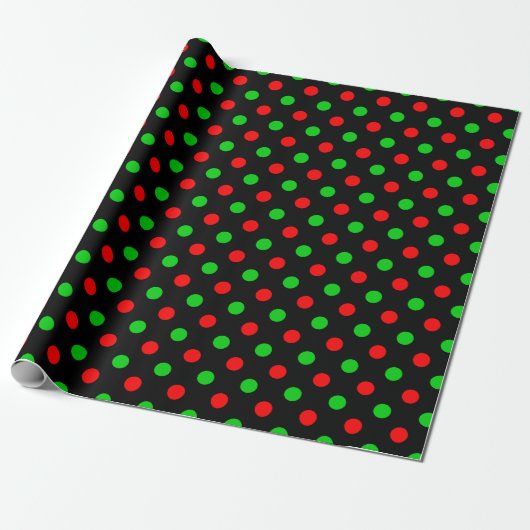Zwart rood groen stippen ontwerp cadeaupapier (Uitgerold)
