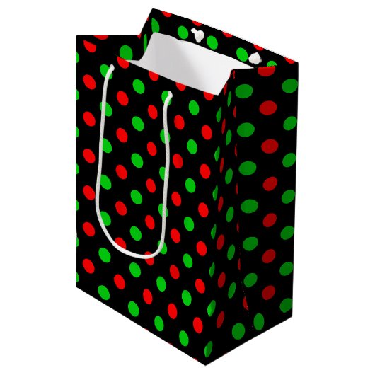 Zwart rood groen stippen ontwerp  medium cadeauzakje (Voorkant Gekanteld)