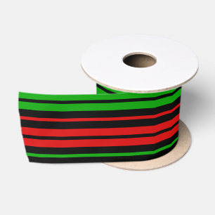 Zwart Rood Groen Strepen Patroon   Satijnen Lint