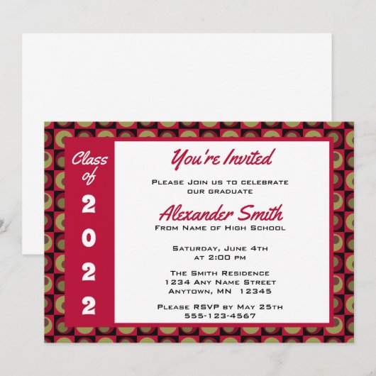 Zwart rood groene vierkante stippenrand afstudeerf kaart (Voorkant / Achterkant)