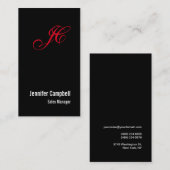 Zwart Rood Handschrift Monogram Naam Minimalist Visitekaartje (Voorkant / Achterkant)