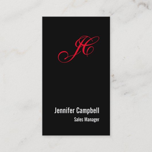 Zwart Rood Handschrift Monogram Naam Minimalist Visitekaartje (Voorkant)