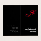 Zwart Rood Handschrift Monogram Naam Minimalist Visitekaartje (Buitenkant ongevouwen)