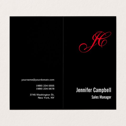 Zwart Rood Handschrift Monogram Naam Minimalist Visitekaartje (Buitenkant ongevouwen)