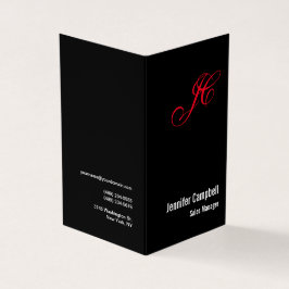 Zwart Rood Handschrift Monogram Naam Minimalist Visitekaartje