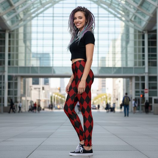 Zwart & rood harlekijnpatroon leggings
