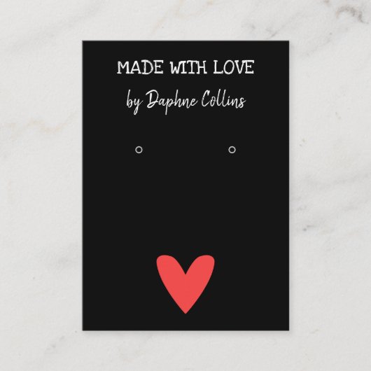 Zwart Rood Hart Gemaakt Met Liefde Oorbel Display Visitekaartje (Voorkant)