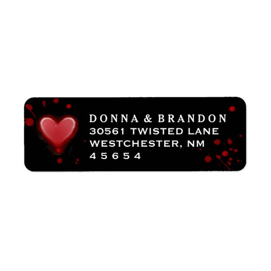 Zwart & Rood Hart Halloween Bruiloft Adres Label (Voorkant)