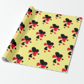 Zwart-rood harten Geel Cadeaupapier (Uitgerold)
