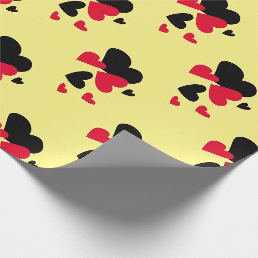 Zwart-rood harten Geel Cadeaupapier (Hoek)