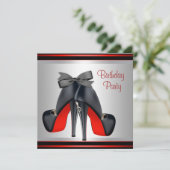 Zwart Rood Hoge Hak Schoenen Verjaardagsfeest Kaart (Staand voorkant)