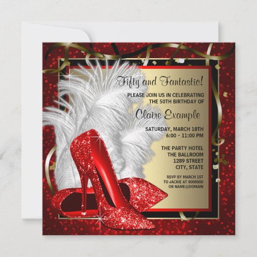 Zwart Rood Hoge Hakken Verjaardagsfeest Kaart (Voorkant)