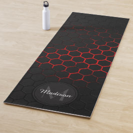 Zwart rood honingraat geometriepatroon Monogram Yogamat
