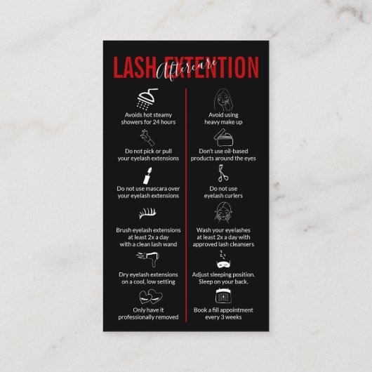 Zwart Rood Icoon Make-up Lash Verlenging Nazorg Visitekaartje (Achterkant)