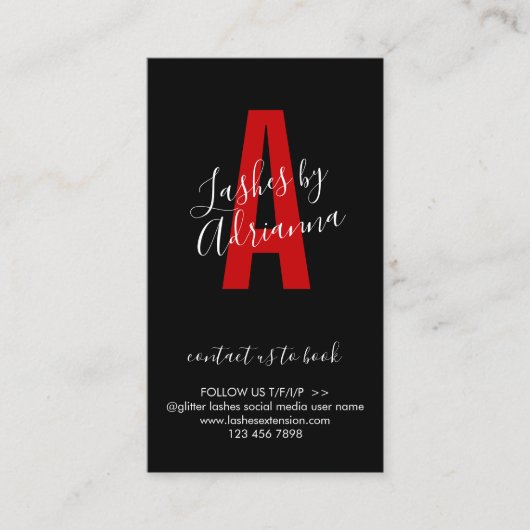 Zwart Rood Icoon Make-up Lash Verlenging Nazorg Visitekaartje (Voorkant)