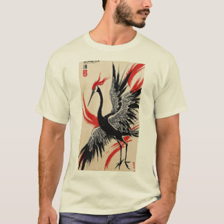 Zwart & Rood Inkt Kraan T-shirt - Chinese stijl in