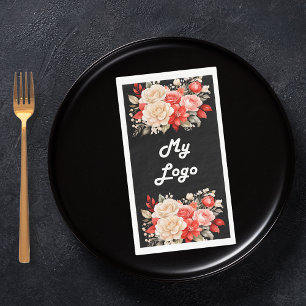 Zwart rood ivoor bloemen business logo servet