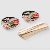 Zwart Rood Japans Kimono Bloembloem Handwaaier (Niet-gemonteerd)