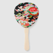 Zwart Rood Japans Kimono Bloembloem Handwaaier (Achterkant)